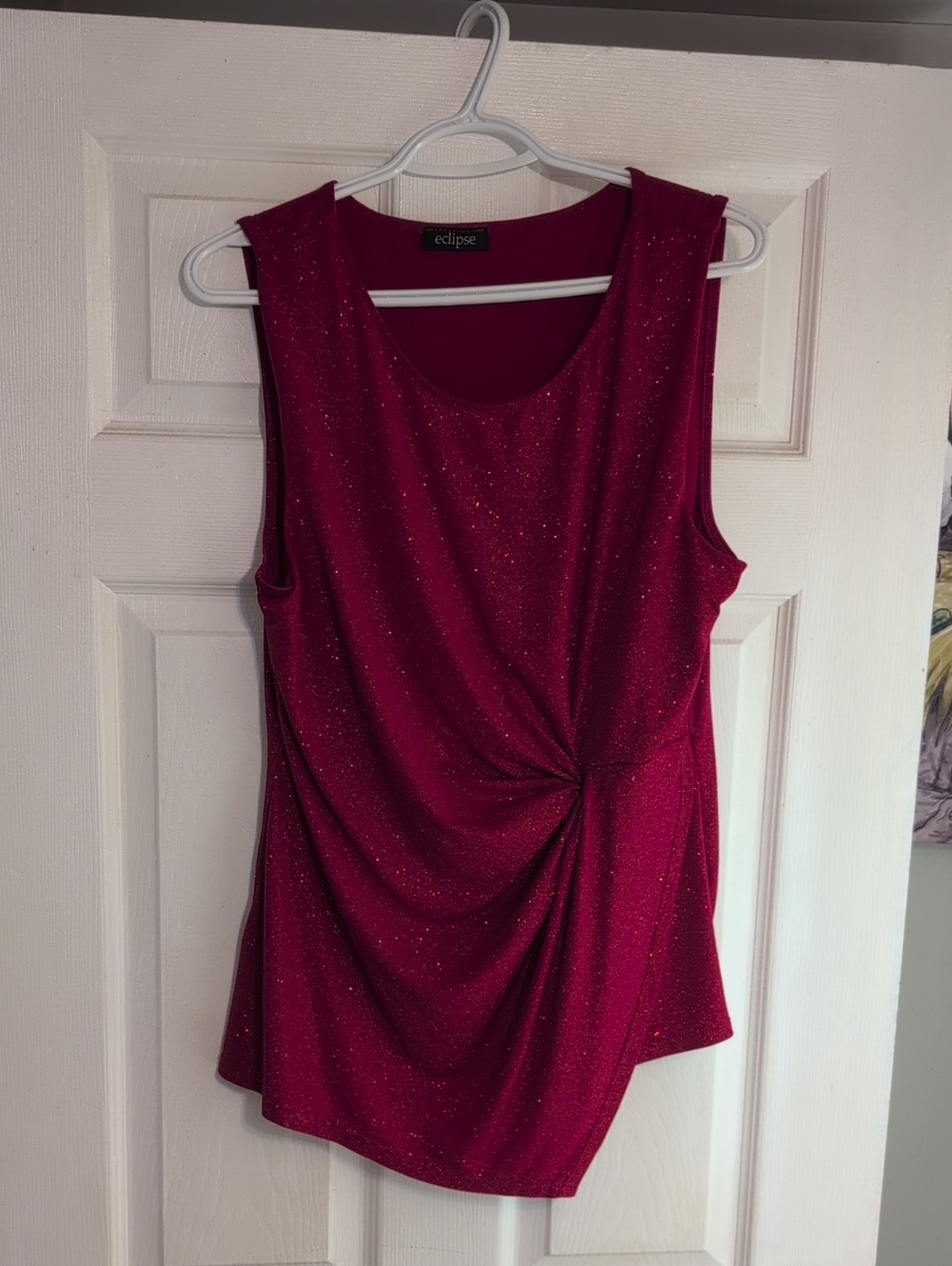 Eclipse Glitter Twist-Front Tank Top in Berry